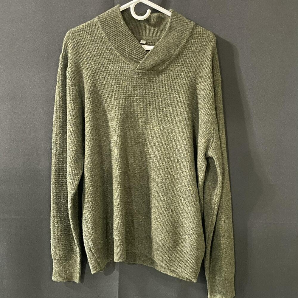 Schott Bros Sweater Mens XL Green Wool Nylon Shawl Collar Knit Pullover Warm